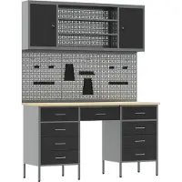 vidaXL Werk Cabinet met lade 7 st Zwart Engineered hout en staal