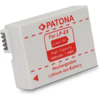 PATONA Batterij LP-E8, 950 mAh / 7,4V (Batterij), Stroomvoorziening voor de camera, Wit