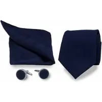 Gents - Stropdas - Manchet - Pochet - Stropdas set heren - Zijde - Donkerblauw