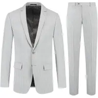 Gents - pak / kostuum streep - Polyblend - Lichtgrijs - Maat 54/54