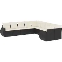 vidaXL 10-delige Loungeset met kussens poly rattan zwart
