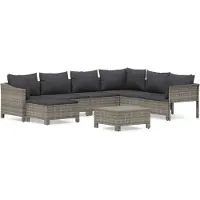 vidaXL 8-delige loungeset voor de tuin met kussens, grijs, polyrotan