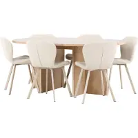 Ebuy24 Strada eethoek uittrekbare tafel Ø120cm, 170cm en 6 stoelen whitewash, beige.