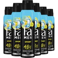 Fa Deodorant - Men Sport - Heerlijk Stimulerende Geur - Bescherming Tegen Zweetgeur - Langdurige Bescherming - Huidvriendelijk - Voordeelverpakking - 6x 150ml