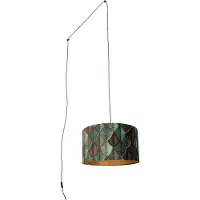 QAZQA Hanglamp zwart met stekker en blad kap met gouden binnenkant 35cm - Cavalux