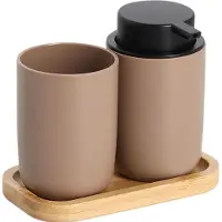 Zeller Present Set badkameraccessoires, tandenborstelhouder en zeepdispenser - bruin