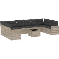 vidaXL 11-delige Loungeset met kussens poly rattan lichtgrijs