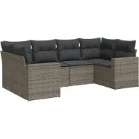 vidaXL 6-delige Loungeset met kussens poly rattan grijs