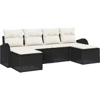 vidaXL Bankstel 6 st Zwart en Wit poly rattan