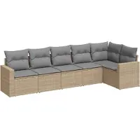 vidaXL 6-delige Loungeset met kussens poly rattan beige