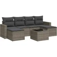 vidaXL 7-delige Loungeset met kussens poly rattan grijs
