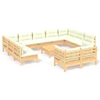 vidaXL 12-delige Loungeset met crèmekleurige kussens grenenhout