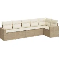 vidaXL 6-delige Loungeset met kussens poly rattan beige