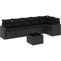 vidaXL 7-delige Loungeset met kussens poly rattan zwart
