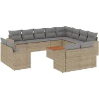 vidaXL 13-delige Loungeset met kussens poly rattan beige