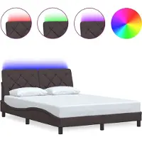 vidaXL Bedframe met LED zonder matras 140x190 cm stof donkerbruin