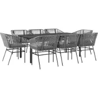 vidaXL 9-delige Tuinset met kussens poly rattan glas grijs