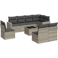 vidaXL 9-delige Loungeset met kussens poly rattan lichtgrijs
