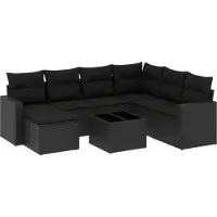 vidaXL 8-delige Loungeset met kussens poly rattan zwart