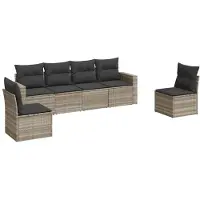 vidaXL 6-delige Loungeset met kussens poly rattan lichtgrijs