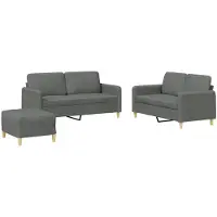 vidaXL 3-delige Loungeset met kussens stof donkergrijs