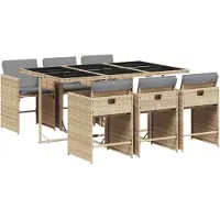 vidaXL 7-delige Tuinset met kussens poly rattan gemengd beige