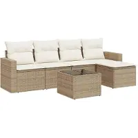 vidaXL 6-delige Loungeset met kussens poly rattan beige