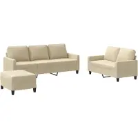 vidaXL 3-delige Loungeset met kussens stof crèmekleurig