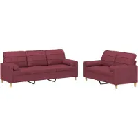 vidaXL 2-delige Loungeset met kussens stof wijnrood