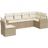 vidaXL 6-delige Loungeset met kussens poly rattan beige