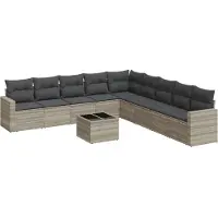 vidaXL 10-delige Loungeset met kussens poly rattan lichtgrijs