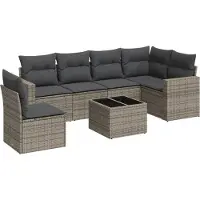 vidaXL 7-delige Loungeset met kussens poly rattan grijs