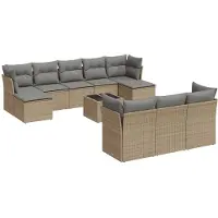 vidaXL 11-delige tuinmeubelset met sofa en kussens, beige, van polyrotan