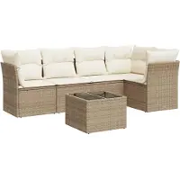 vidaXL 6-delige Loungeset met kussens poly rattan beige