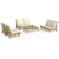 vidaXL 5-delige Loungeset met kussens bamboe crèmewit