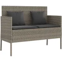 vidaXL Tuinbank met kussens poly rattan grijs