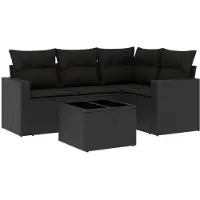 vidaXL 5-delige Loungeset met kussens poly rattan zwart