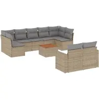 vidaXL 10-delige Loungeset met kussens poly rattan beige