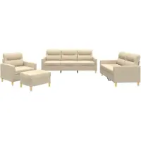 vidaXL 4-delige Loungeset met kussens stof crèmekleurig