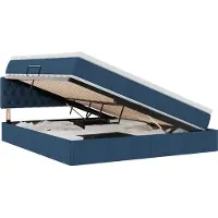 vidaXL LED-bed met opbergruimte en matras, blauw, 160 x 200 cm, met stoffen bekleding