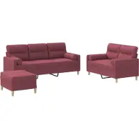 vidaXL 3-delige Loungeset met kussens stof wijnrood