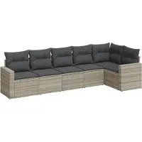 vidaXL 6-delige Loungeset met kussens poly rattan lichtgrijs