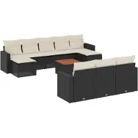 vidaXL 11-delige Loungeset met kussens poly rattan zwart