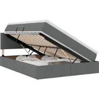vidaXL LED-bed met opbergruimte en matras, donkergrijs, 140 x 200 cm, met stoffen bekleding