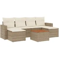 vidaXL 7-delige Loungeset met kussens poly rattan beige