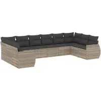 vidaXL 10-delige Loungeset met kussens poly rattan lichtgrijs