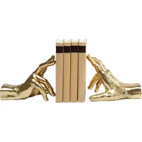 Kare boekensteun Vingers vasthouden, goudkleurig, set van 2 Holding Fingers, messing / goud, Woon-/ Eetkamer, Kunststof
