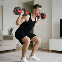 MODFU - Verstelbare 4-In-1 Halterset - Kettlebell Halter Langhalter En Push-Up Steunen - Kunststof - Rood - 25 Kg