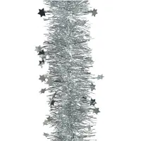 Décoris Kerstboom Guirlande Tinsel Glans Ster 10cm X 270cm Zilver zilver Decoris