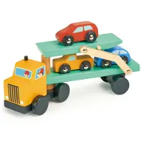 Mentari Voertuigen - Autotransporter Met 3 Auto's - 25X7X13Cm - Hout - 3 Jaar